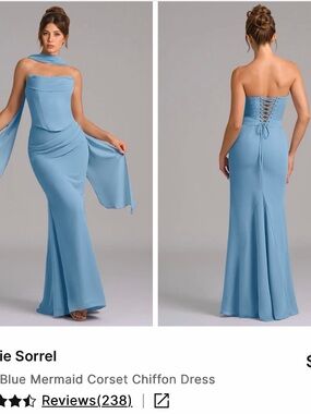 Azazie Sorrel Steel Blue Mermaid Corset Chiffon Dress